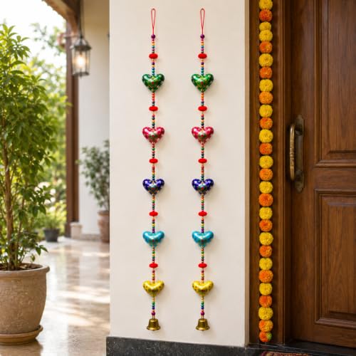 Image of Bindian Toran for Main Door, Decorative Door Thoranam Hanging, Diwali Decoration for Home Entrance, Wall Decor Hanging Ornament, Traditional Festive Welcome Decor for House, Pooja (Heart Pack of 2)
