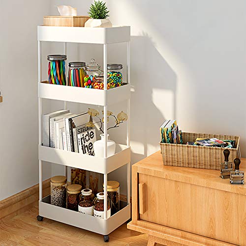 Narrow 4-Tier Rolling Utility Cart, Mobile Shelving Unit for Bathroom, Slide Out Storage Cart for Kitchen, Office, Bathroom, Laundry Room and Narrow Places - Image 3