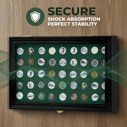 Image of 40 Golf Ball Marker Display Case Full Magnetic Backing 98% UV Acrylic Door Lockable Storage Box for Collectors (Black - Markers Display Frame)