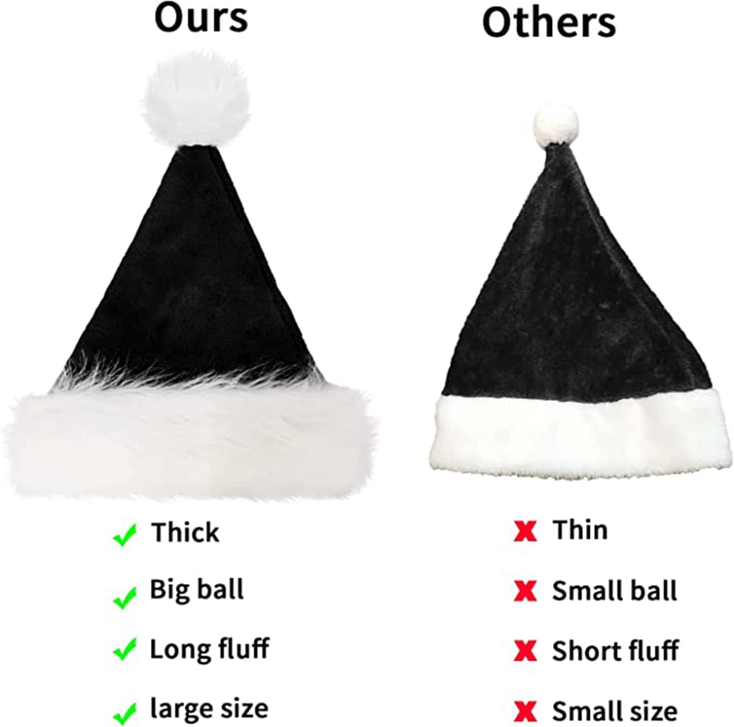 Black Christmas Santa Hat,Black & White Deluxe Adults Xmas Santa Hat for Adults Theme New Year Festive Holiday Party Supplies