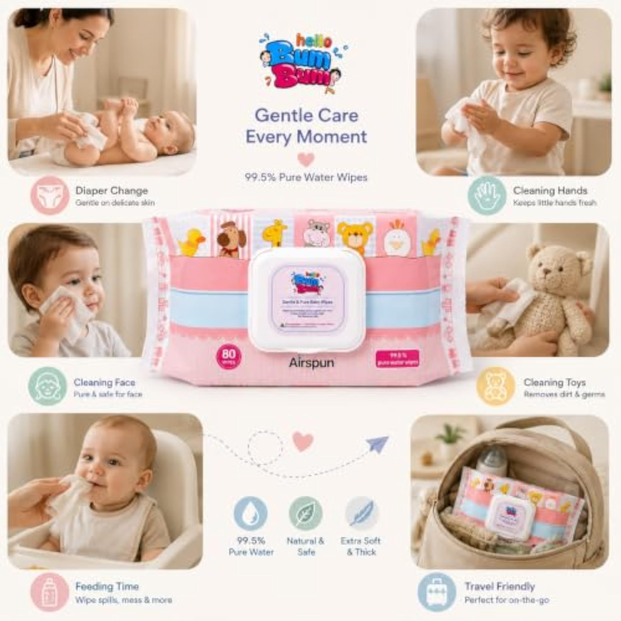 99.5% Pure Water Wipes, Biodegradable & Natural
