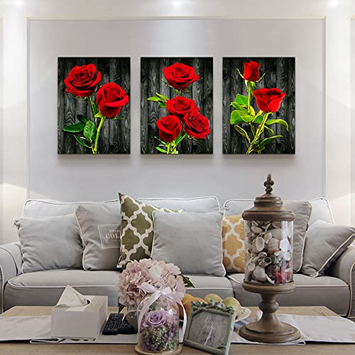 Canvas Wall Art For Bedroom Family Wall Decor For Living Room Modern Wall Decorations For Bathroom Dormitory Wall Painting Kitchen Canvas Art Red Roses Canvas Pictures Artwork Home Decoration 3 Pieces #TOP1