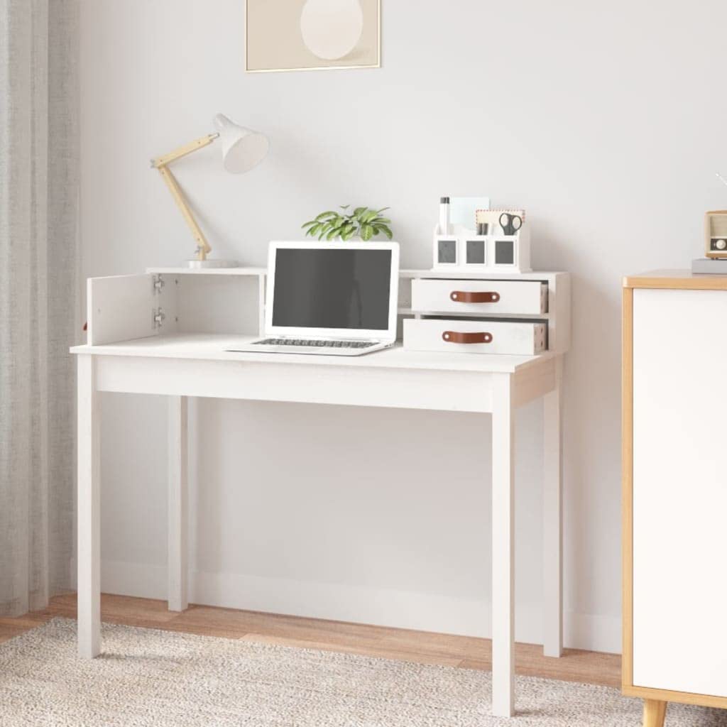 INLIFE Mueble Escritorio Despacho, Blanco 110 x 50 x 93 cm Madera Maciza de Pino, 13,6 kg, 823530