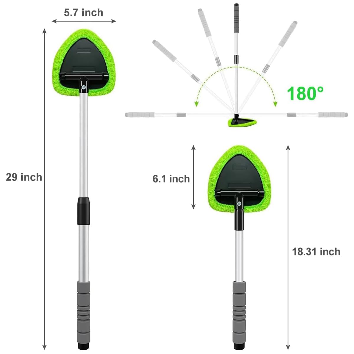XINDELL 29-inch Windshield Cleaner Tool – Upgrade Large Head Car Interior&Exterior Window Cleaning Kit with Extendable Handle & 4 Microfiber Pads, Auto Wiper Brush for Car, Trucks, SUVs, RVs & Home