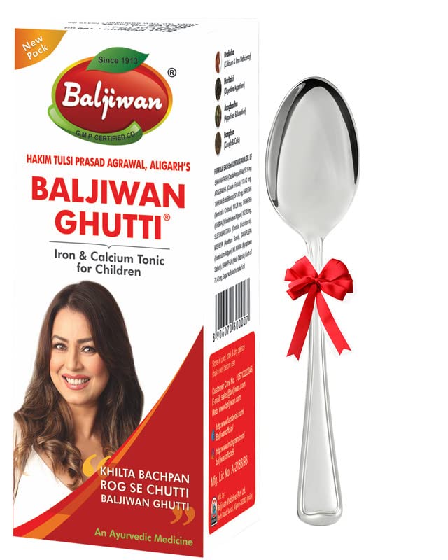 Baljiwan Ghutti Calcium & Iron Rich Tonic Syrup for Growing Children Teething Problems 100 ML Pack of 1 for Overall Child Development/Ayurvedic Medicine/Natural Safe Nector of Life for Babies
