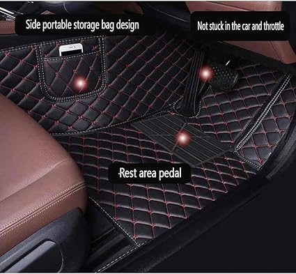 Image of 7D Premium Leatherette Car Foot Mat| Luxurious & Elegant Look | 100% Waterproof and Dust Proof | Custom Fitted 7D Car Floor Tray Mat for VinFast VF7 2026 (Black with Red)