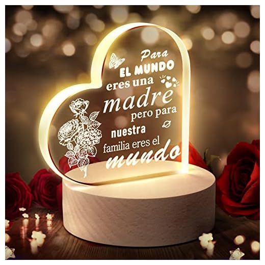 JIMMIDDA Luz Nocturna Acrílica Grabada, Luz Nocturna Blanca, Regalo de Cumpleaños, Dia de la Madre, para Mamá, Madrastra