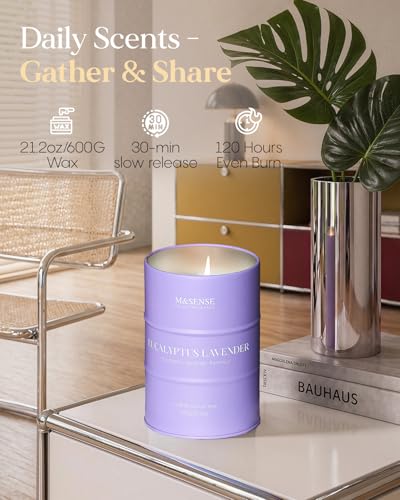 Image of M&SENSE Eucalyptus Lavender Scented Candles Large, Natural Soy Candles 21.2oz 120 Hour Slow Burning,Aromatherapy Candle for Stress Relief Meditation Relaxing