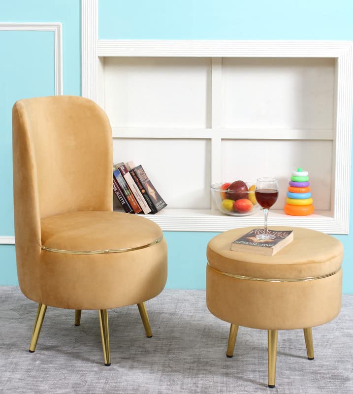Image of Ottoman Stool for Living Room, Velvet Foot Rest Puffy for Sofa, Foot Stool for Sitting, Modern Puffy Chair for Bedroom, Metal Legs Ottoman for Home Decor, 17 /32 inch Height (Combo-Beige)