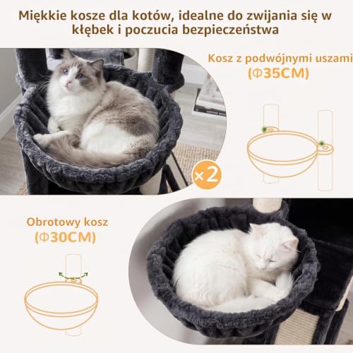 Globlazer F78 drapak XXL dla dużych kotów, 200 cm, stabilne drzewko dla | Wielopoziomowy, stabilny, duży drapak 2 m z 2