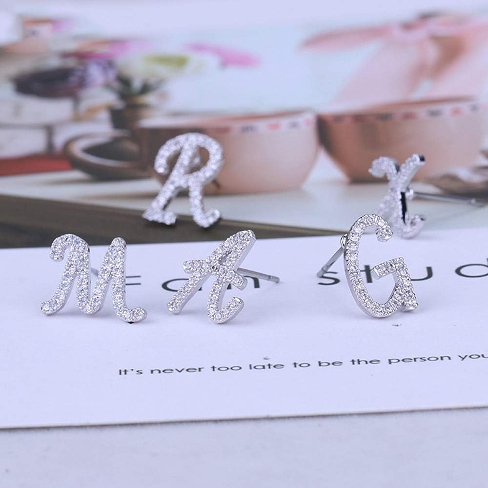 Initial Letter Earrings Shiny Small Dainty Statement Stud Earrings Personalized Earrings for Women Silver - Image 3