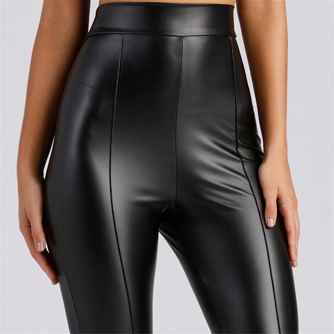 Wvapzxx Vintage spodnie ze skóry PU z wysokim stanem damskie odzież klubowa rozciągliwe spodnie ołówkowe biuro damskie bodycon elastyczne wąskie legginsy