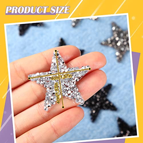 24 Pieces Star Patches Iron on Rhinestone Glitter Adhesive Sequin for Clothing