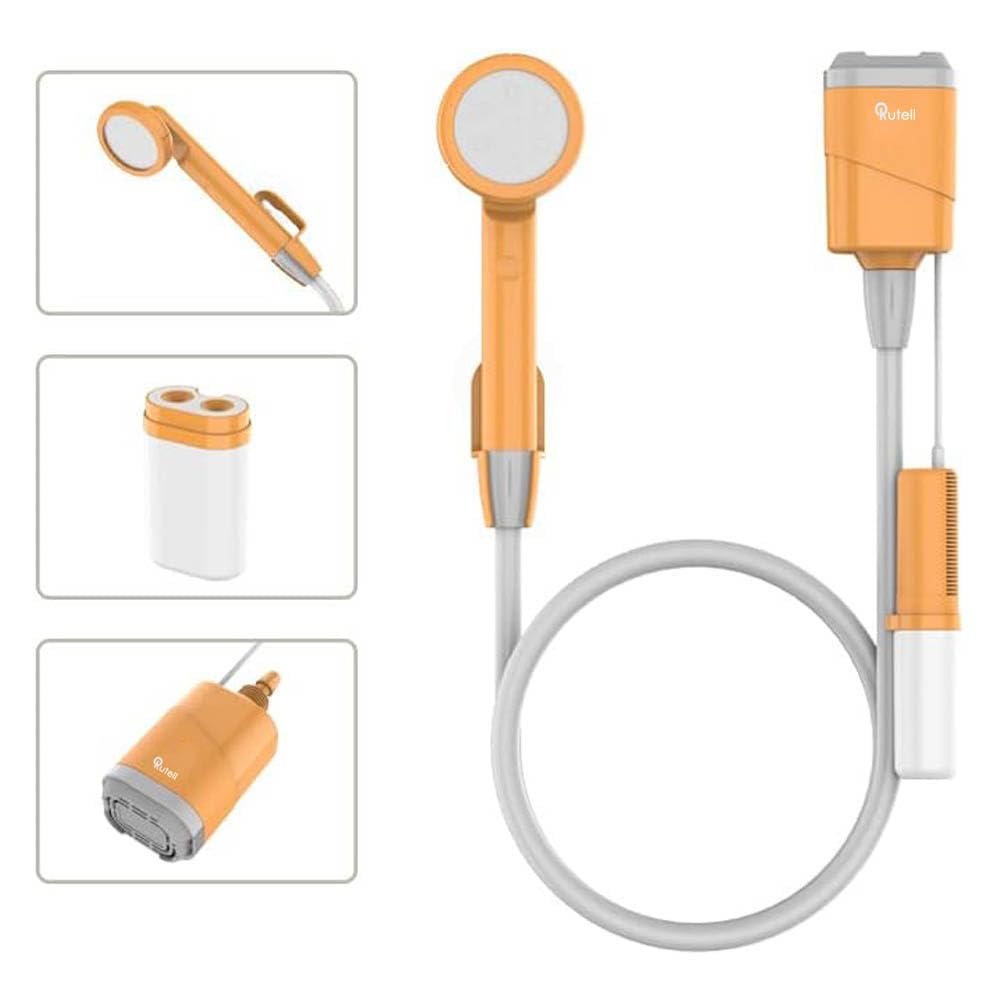 Rutell Portable Shower, Camping Shower, 2200mAh Rechargeable Outdoor Shower with Pump and LED Light, Portable Shower for Camping Kit for Hiking, Travel, Car, Pet