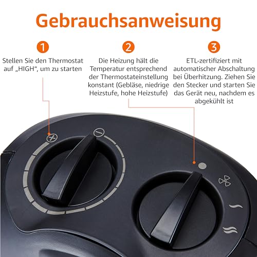 Amazon Basics Keramik-Standheizung, 1800 W, mit verstellbarem Thermostat - Schwarz – Bild 5