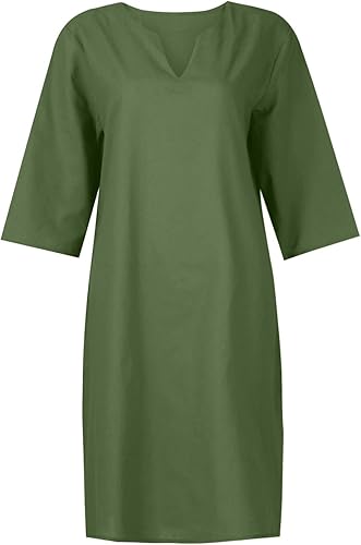 Miniatura 3 de BAXLIMEK Cotton Linen Dresses for Women,2025 Summer Trendy Elegant Plain Beach Dress,Casual 34 Sleeve Midi Dress