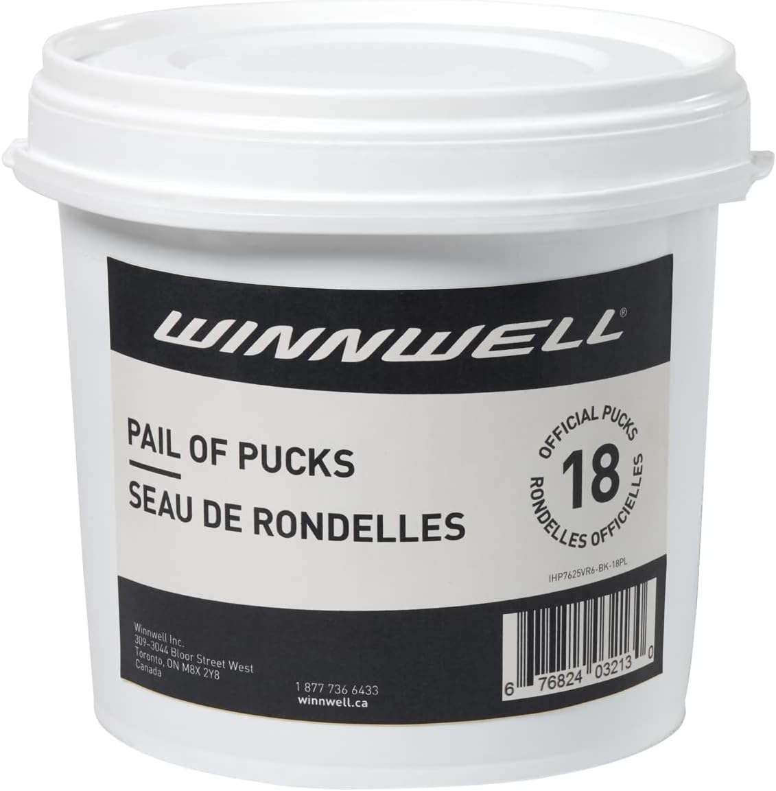 Winnwell Black Ice Hockey Pucks - Pail of Standard 6oz Weighted Training Ice Puck, Official Size, Great for Stick Handling & Training Drills for Youth & Adult Players- 18 Pack