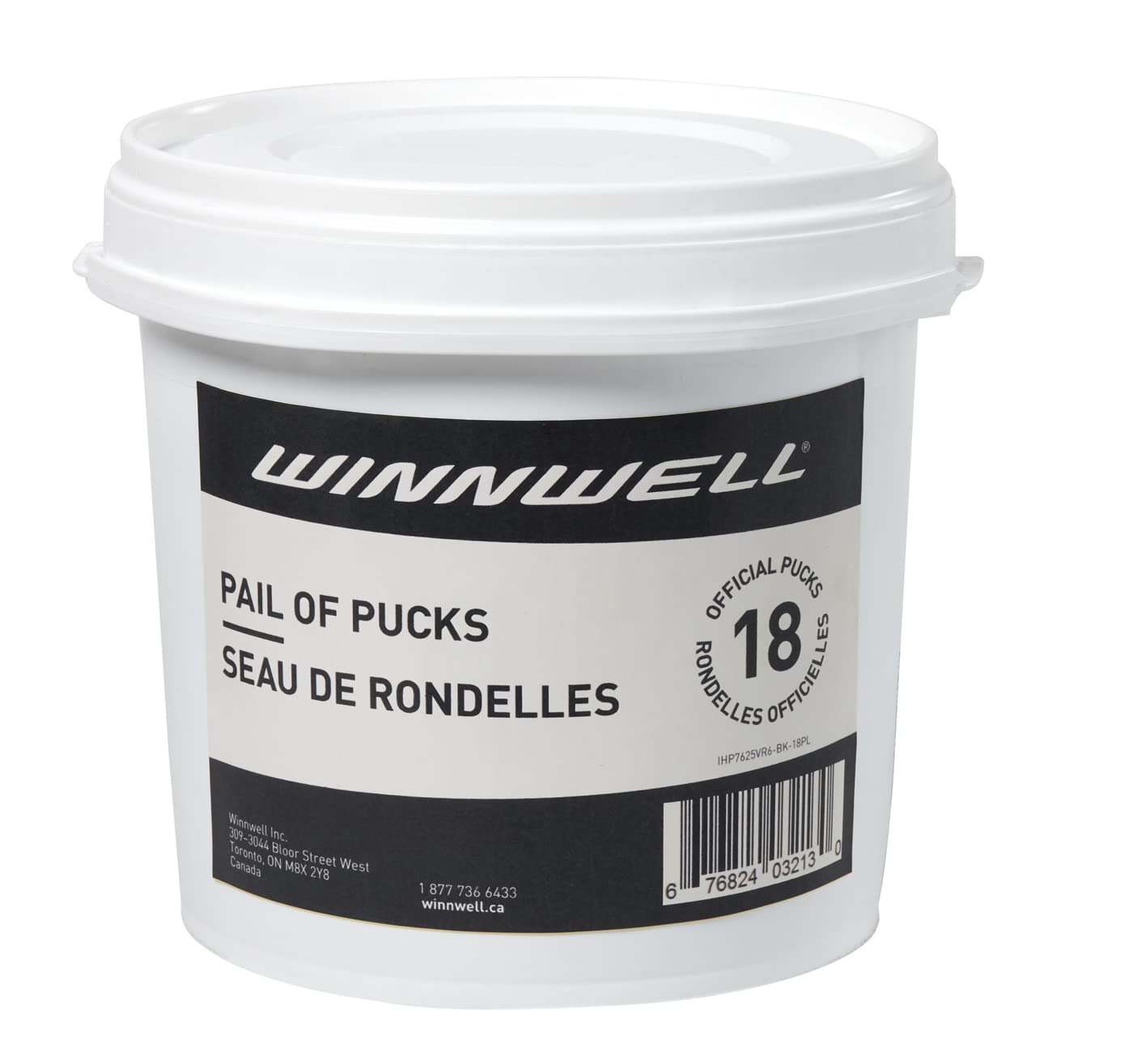Winnwell Black Ice Hockey Pucks - Pail of Standard 6oz Weighted Training Ice Puck, Official Size, Great for Stick Handling & Training Drills for Youth & Adult Players- 18 Pack
