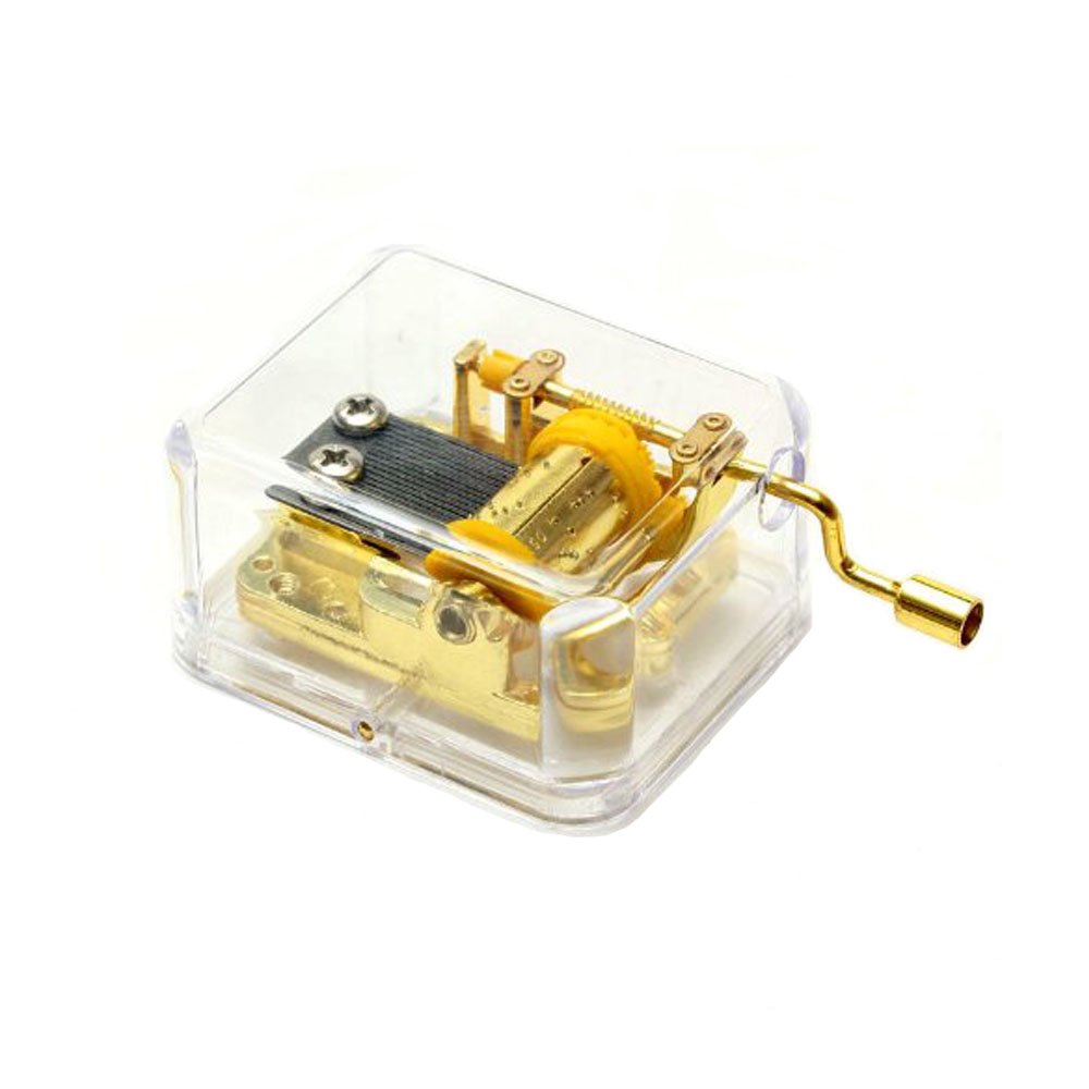 FnLyHand Crank Plastic Music Box with Gold-Plating Movement,Ode to Joy,Transparent