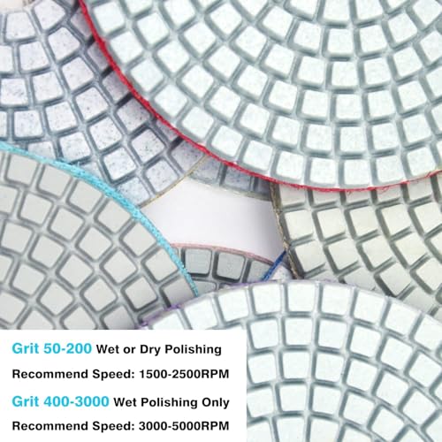 Image of 5 Inch Diamond Polishing Pads with 5 /8''-11 Hook & Loop Backing Pads, 10pcs Wet /Dry Concrete Polish Tools Kit for Drill, Grinder, Polisher, 50-3000 Grit Polishing Set for Marble Granite Quartz Stone