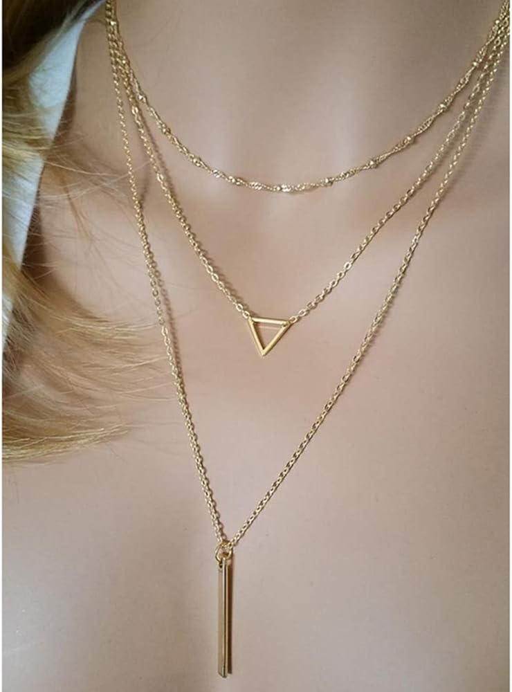 Vista 6 de Turandoss - Collares chapados en oro de 14 quilates para mujer, hechos a mano con múltiples capas de perlas de barra, moneda de disco, luna