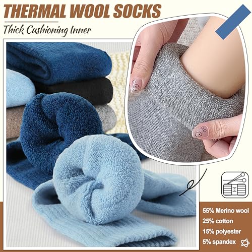 Image of EBMORE 5 Pairs Women Merino Wool Boot Socks Warm Thermal Winter Thick Hiking Cozy Cabin Crew Comfy Socks for Ladies