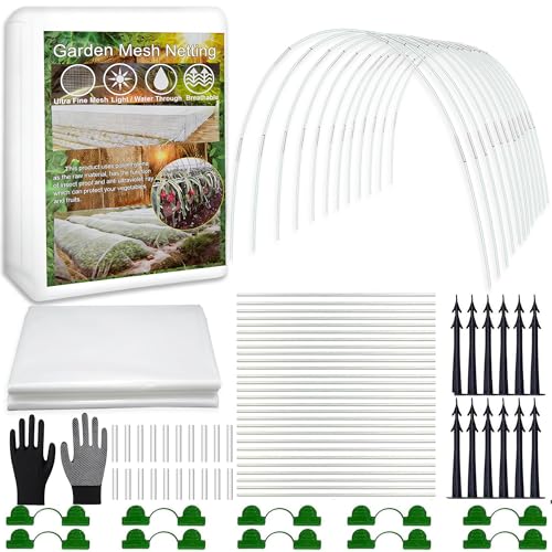 30Pcs Pflanztunnel Bögen,3X15m Insektenschutznetz,Folientunnel für Hochbeet,Gemüsenetz Garten,Pflanzenschutznetz,Netz für Pflanzen Gemüse,Gartennetz Insektennetz für Beschützen Gemüse Obst