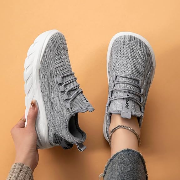 Image of Womens Tennis Shoes Sneakers Walking Running Gym Athletic Slip On Shoes Casual Workout Shoes for Women Lightweight Comfortable Breathable Gray US Size 6