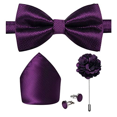 Image of DiBanGu Pre-Tied Bow Ties for Men Silk Adjustable Tuxedo Bowties Pocket Square Cufflinks Set with Lapel Pin Jacquard Woven