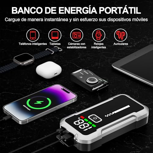 YDBAO Arrancador de Coches 7000A 12V Arrancador de Batería para Todo Gasolina o 10L de Diésel Jump Starter Protección Inteligente Pantalla LCD Carga Rápida USB y Linterna LED Clips de Seguridad - imagen 6