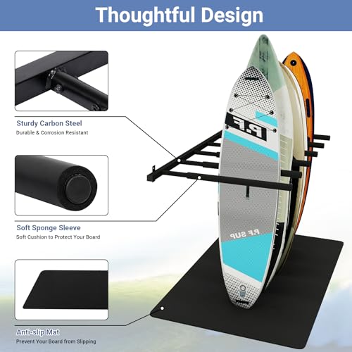 Neorexon Surfboard Rack Wall Mount 6 Arms, Surfboard Rack for Wall with Rubber Mat, Vertical Paddle Board Storage Holds 6 Boards Storage Mount System at Home and Garage - Thumbnail 3