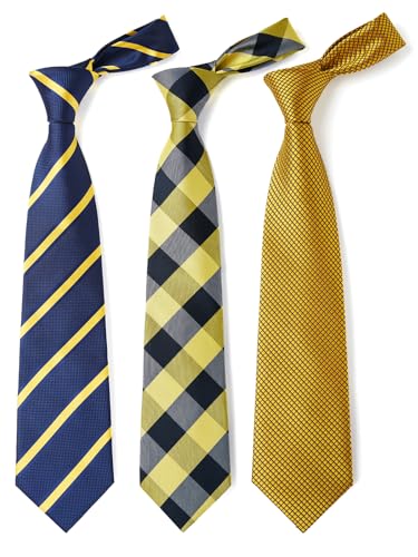 Image of HISDERN Mens Ties Extra Long Tie and Pocket Square Set 63 Inch XL Tie Pack Collection Present Box Necktie Lot 3 PCS