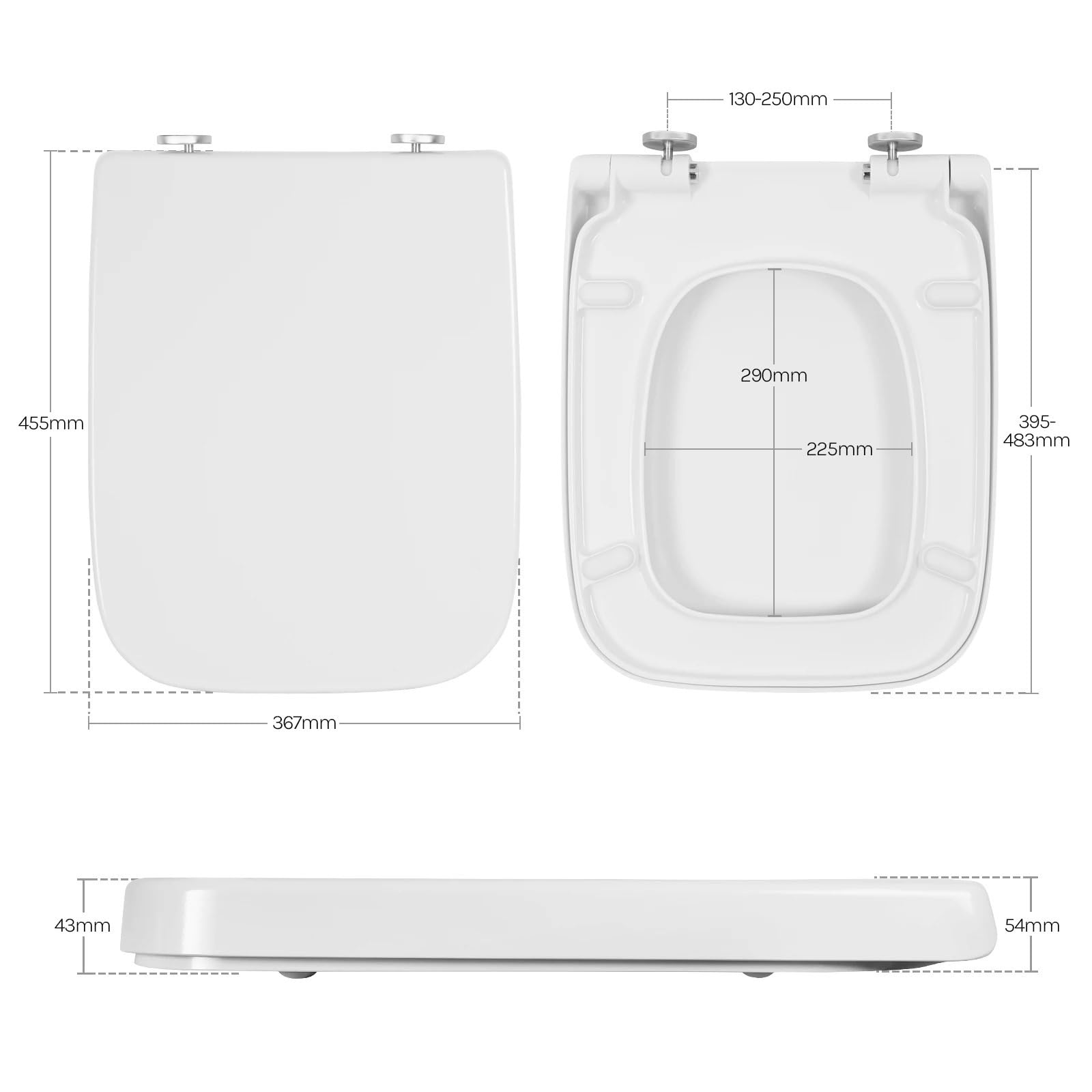 Asiento de inodoro, Plastic Square Soft Close Toilet Seat