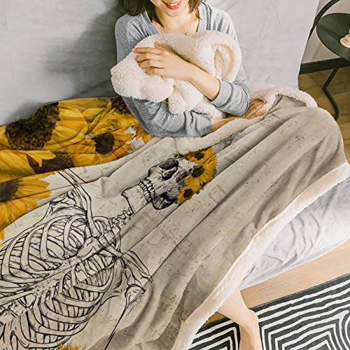 T&H Xhome Sherpa Fleece Throw Blanket Cozy Soft Warm Bed Blankets,Vintage Skull Sunflower Music Note Pattern Fuzzy Plush Microfiber Lightweight Blankets All Season For Couch Sofa 40X50In #TOP3