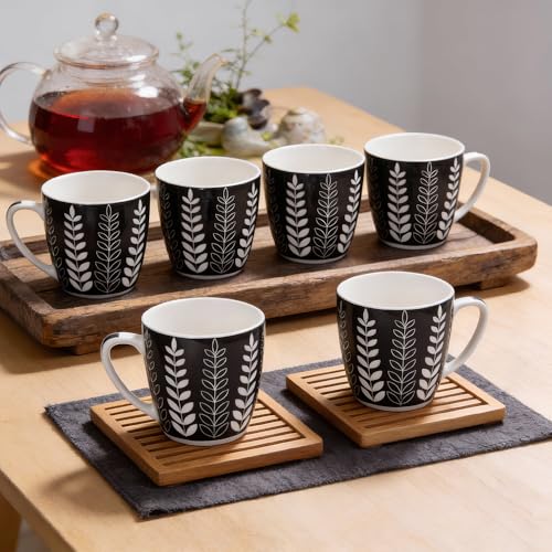 Image of U.P.C. Ceramic Coffee Mug Set of 6, 220 ml | Tea & Coffee Mugs with Comfortable Handle | Microwave Safe | Premium Coffee Cups for Tea, Cappuccino | Home & Office Use (Black)