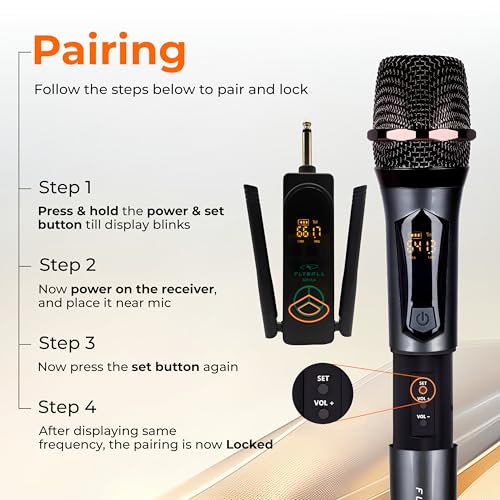 Image of FLYBALL Single UHF Wireless Microphone with Double Antenna Receiver | Handheld Dynamic Mic for Karaoke, DJ, Stage, Church, PA System | Up to 160ft Range, Clear Voice, Plug & Play (SLM 502 HT)