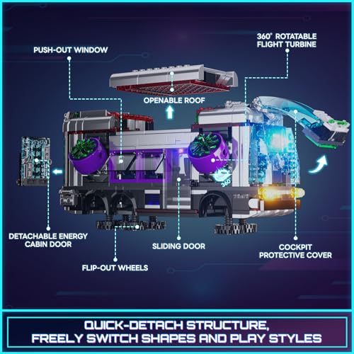 Lumibricks Cyberpunk Future-Bus Lighting-Building-Bricks Set - Cyberpunk City Future Vehicle Collection LED Light 2in1 Car Model Display Set 605 Pcs for Adults and Sci-fi Lovers - image 4
