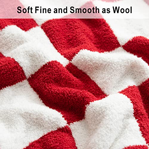 Throw Blanket With Checkerboard Plaid- Cozy Breathable All Seasons Soft Checkered Blanket Gingham Home Decor For Couch And Bed -Throw Size 51"X63",Red #TOP2