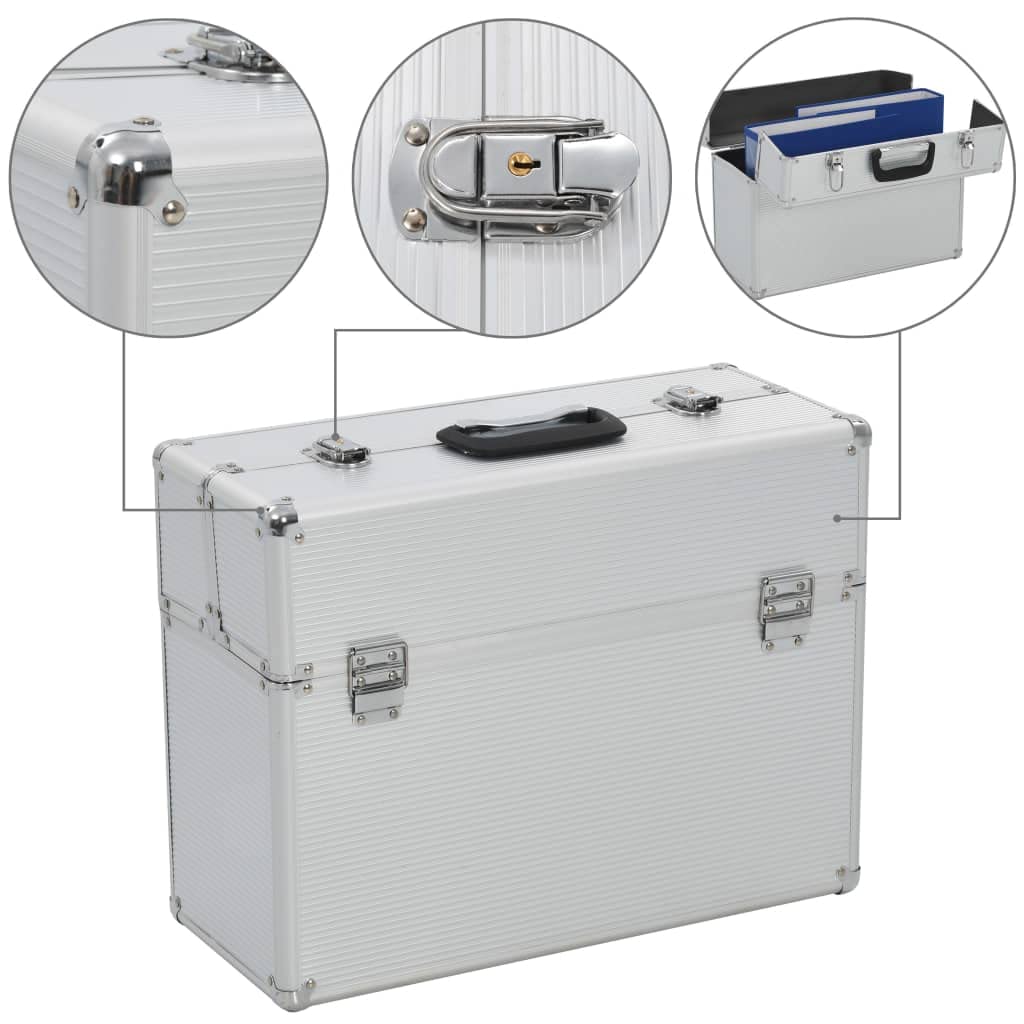 Caja de herramientas de aluminio 47 x 36 x 20 cm plateada con tapa con cerradura, asa incorporada, resistente para taller, garaje, bricolaje y transporte, organizador para tornillos y piezas