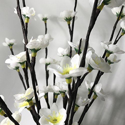 BABALI Lighted Flowers Fake Silk Plum Blossom Branches 20 Inches Tall Battery and Electric/Corded Dual Power Operated Warm White 60 Led Decoration Floral Artificial Branch Crafts with Timer