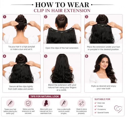 Image of Women Hair Extension Long Curly Black 18 To 20 Inches Hairpiece With 5 BB Clip /Hair Extension for Women Party /Halloween /Christmas