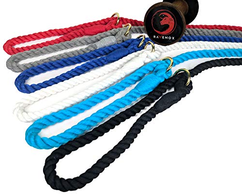 Ravenox Slip Lead Rope Dog Leash | Strong Comfortable Cotton Rope Dog Leash For Pets | (Snow White)(1/2-Inch X 6-Feet) | Handmade In The Usa With 100% American Made Rope | Small, Medium & Large Dogs #TOP7