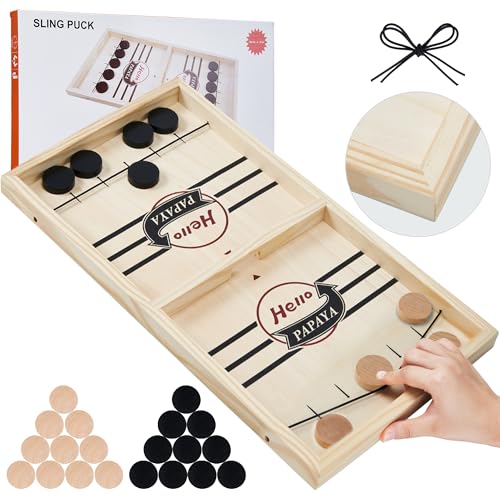 HELLO PAPAYA Fast Sling Puck Game - Test Your Speed and Accuracy with This Fast-Paced Wooden Air...