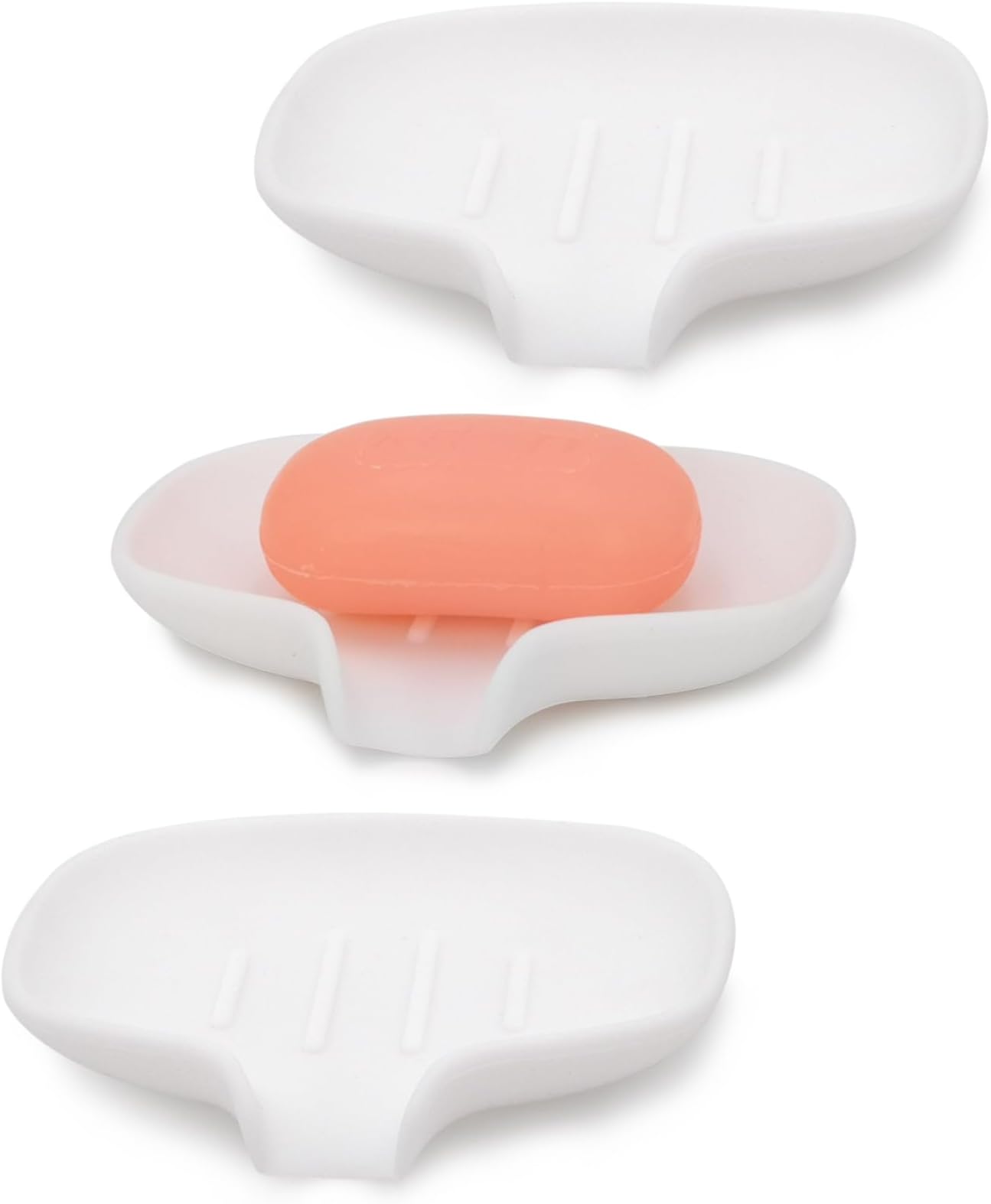 3 Pack Soap Bar Holder, AIMAIAIMAI Self Draining Soap Dish, Quick Drainage, Soap Dishes for Bathroom, Shower, Silicone Soap Tray for Kitchen, Dishwasher Safe (White)