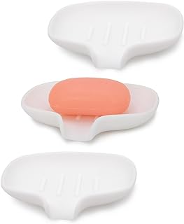 3 Pack Soap Bar Holder, AIMAIAIMAI Self Draining Soap Dish, Quick Drainage, Soap Dishes for Bathroom, Shower, Silicone Soap Tray for Kitchen, Dishwasher Safe (White)