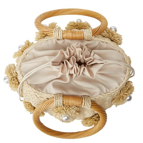 Bolso de verano de paja para mujer con perlas y flores miniatura 4