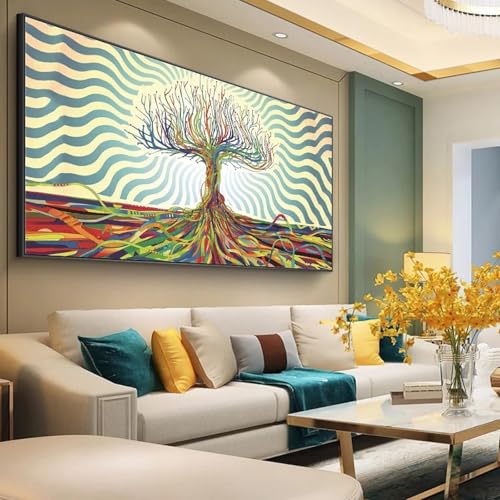 Peinture arbre coloré art mural moderne haut de gamme salon 70x140