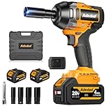 High Torque Power Impact Wrench 1000N.m (740ft-lbs) with 2X 4.0AH Battery 1/2 inch Cordless Electric Impact Gun Brushless Impact Driver for Car Include Fast Charger,4 Sockets and Storge Box