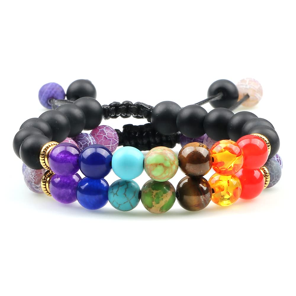2 stücke 7 Chakra Perlen Armband Männer Tigerauge Natürliche Lava Stein Reiki Armbänder Buddha ing Balance Frauen Gebet schmuck
