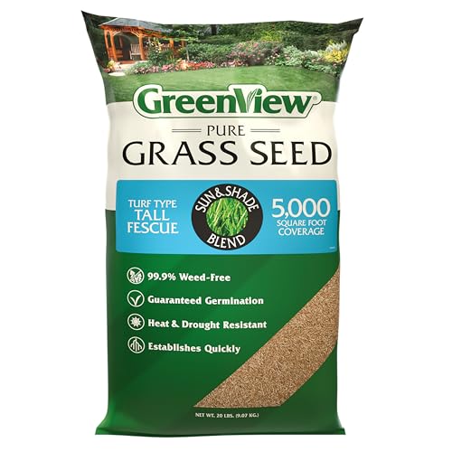 GreenView Pure Grass Seed Turf Type Tall Fescue Sun & Shade Blend, 20 lb. Bag – Covers up to 5,000 sq. ft.
